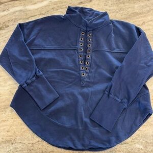 Pilcro Grommet Collared Sweatshirt, Womens Medium, Navy Blue